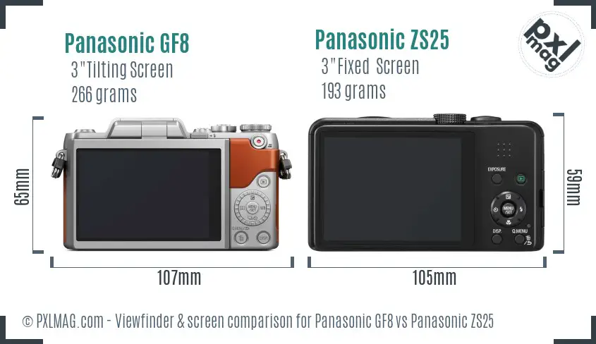 Panasonic GF8 vs Panasonic ZS25 Screen and Viewfinder comparison
