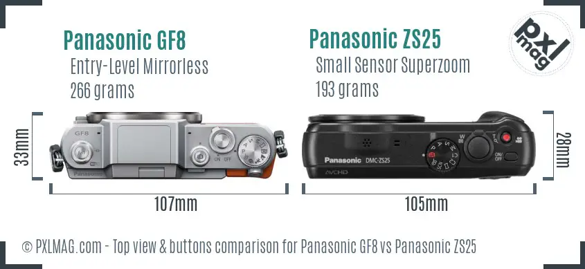 Panasonic GF8 vs Panasonic ZS25 top view buttons comparison