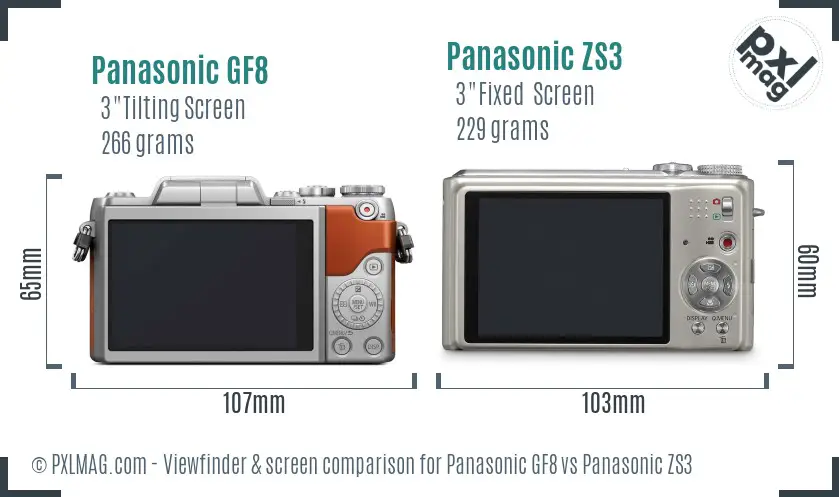 Panasonic GF8 vs Panasonic ZS3 Screen and Viewfinder comparison