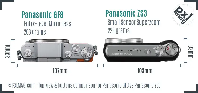 Panasonic GF8 vs Panasonic ZS3 top view buttons comparison