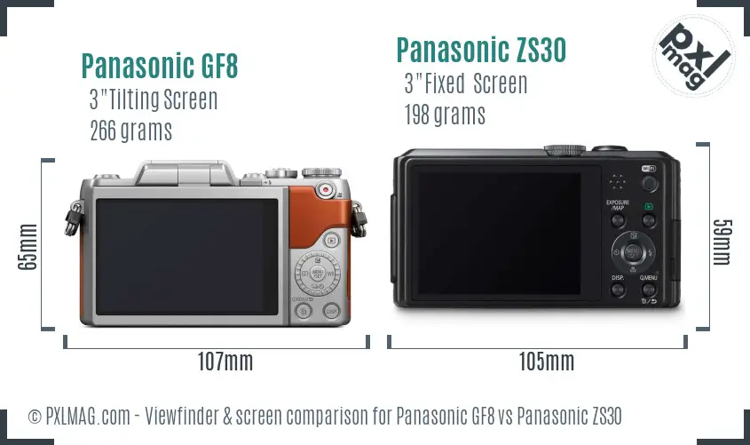 Panasonic GF8 vs Panasonic ZS30 Screen and Viewfinder comparison
