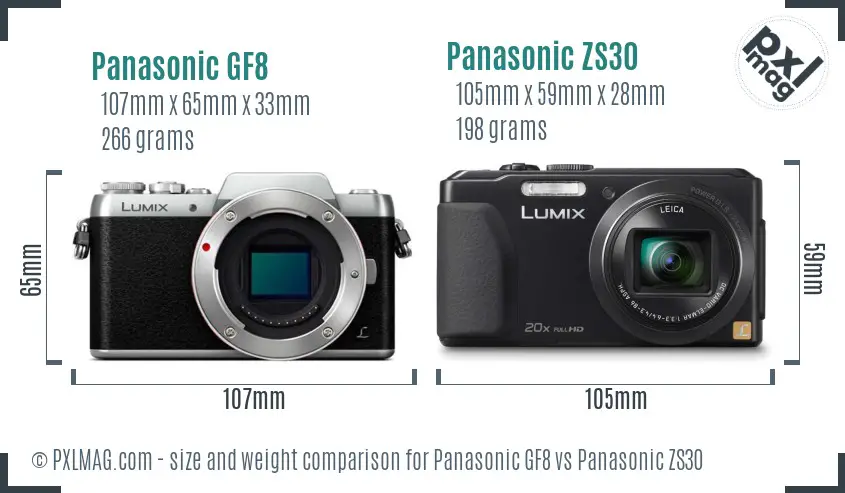 Panasonic GF8 vs Panasonic ZS30 size comparison
