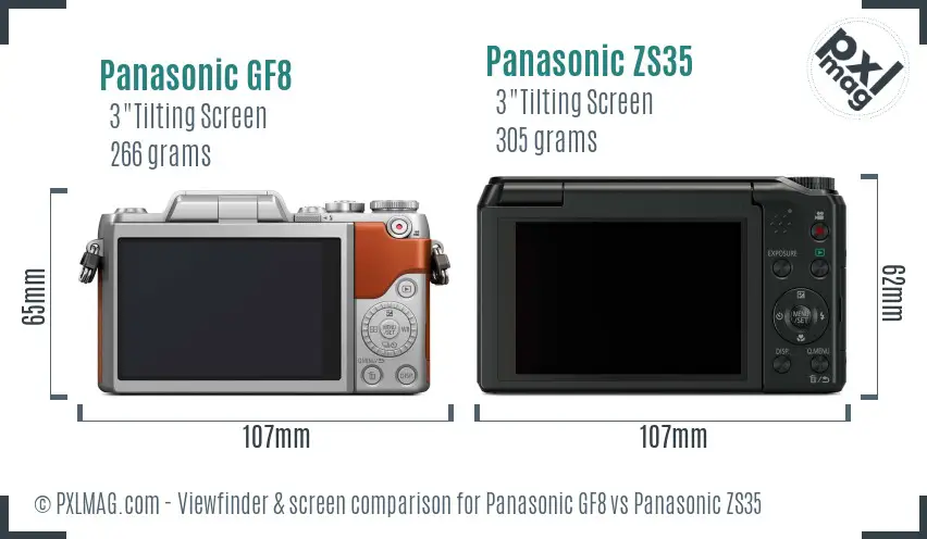 Panasonic GF8 vs Panasonic ZS35 Screen and Viewfinder comparison