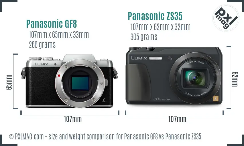 Panasonic GF8 vs Panasonic ZS35 size comparison