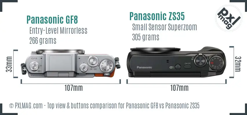 Panasonic GF8 vs Panasonic ZS35 top view buttons comparison