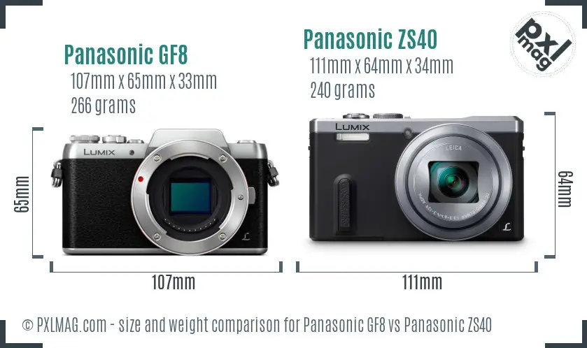 Panasonic GF8 vs Panasonic ZS40 size comparison
