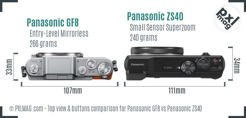 Panasonic GF8 vs Panasonic ZS40 top view buttons comparison