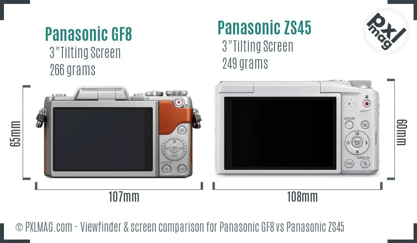 Panasonic GF8 vs Panasonic ZS45 Screen and Viewfinder comparison