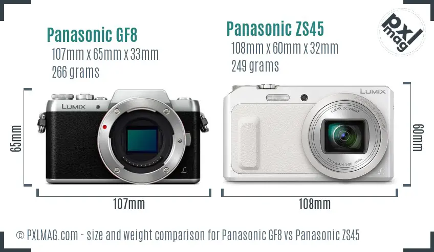 Panasonic GF8 vs Panasonic ZS45 size comparison