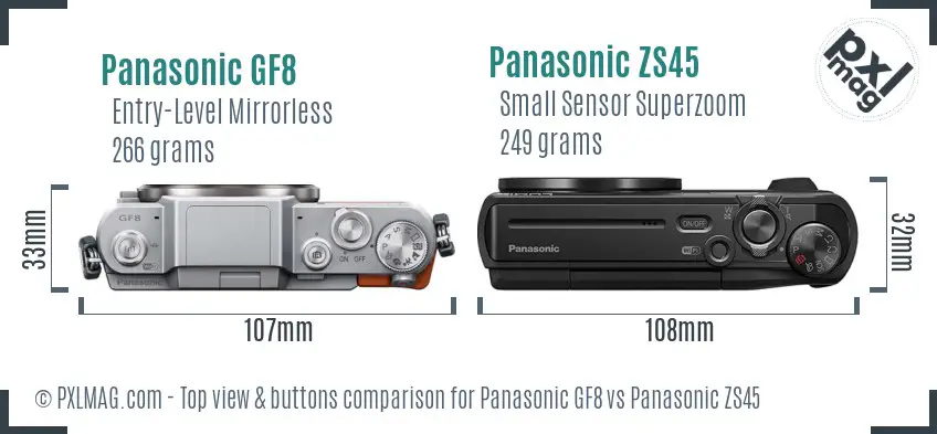 Panasonic GF8 vs Panasonic ZS45 top view buttons comparison