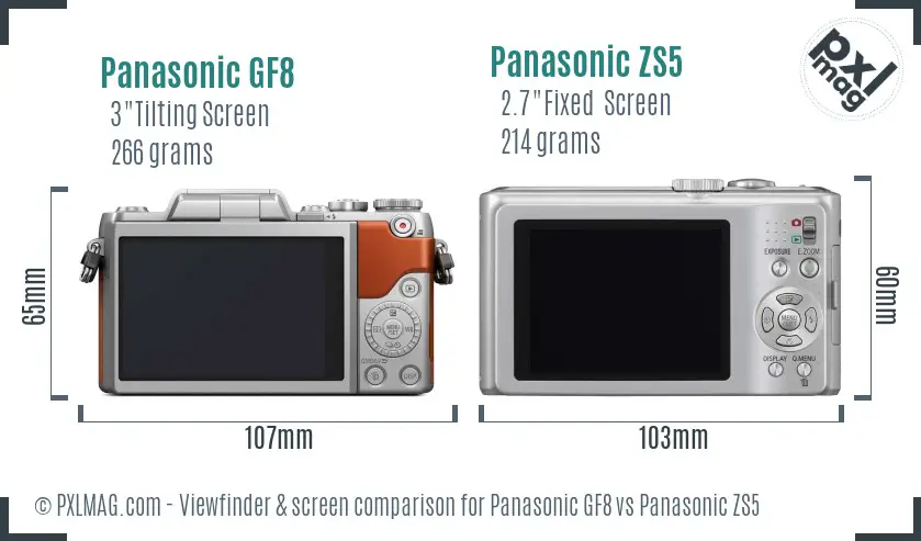 Panasonic GF8 vs Panasonic ZS5 Screen and Viewfinder comparison