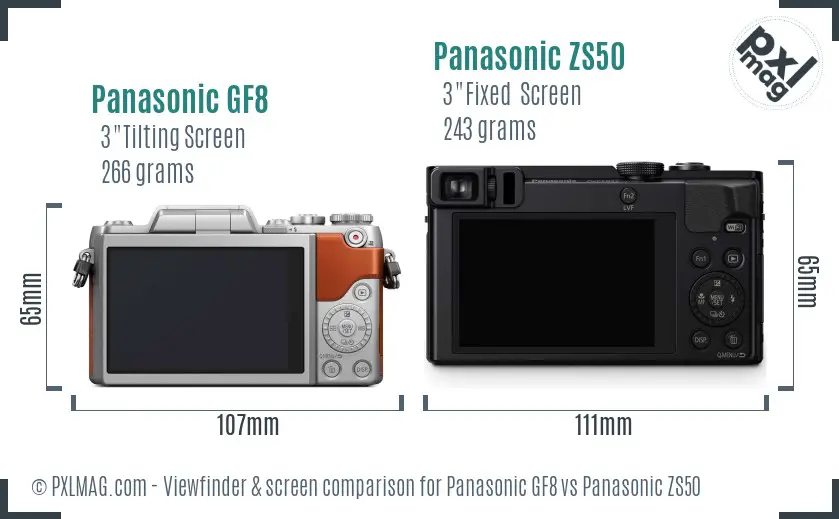 Panasonic GF8 vs Panasonic ZS50 Screen and Viewfinder comparison