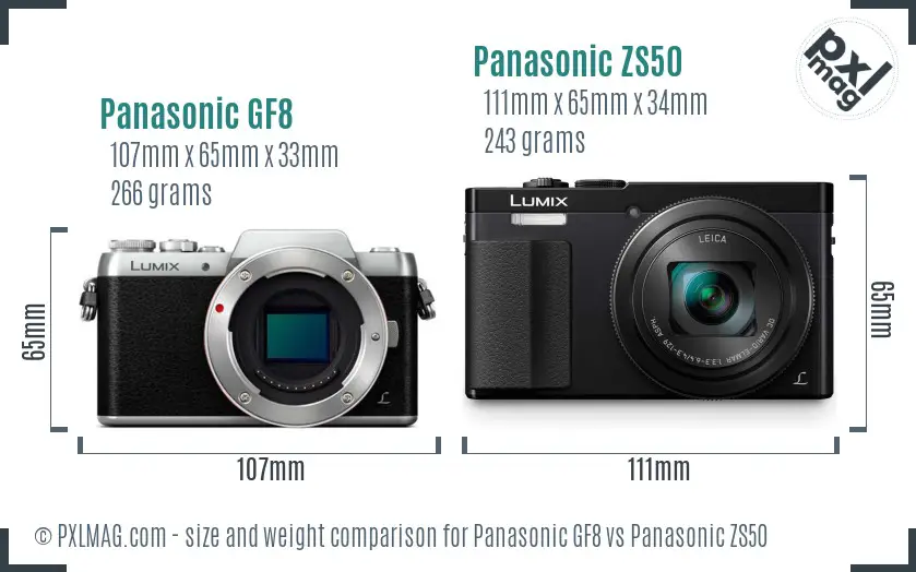 Panasonic GF8 vs Panasonic ZS50 size comparison