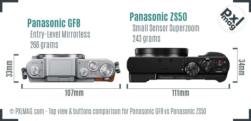 Panasonic GF8 vs Panasonic ZS50 top view buttons comparison