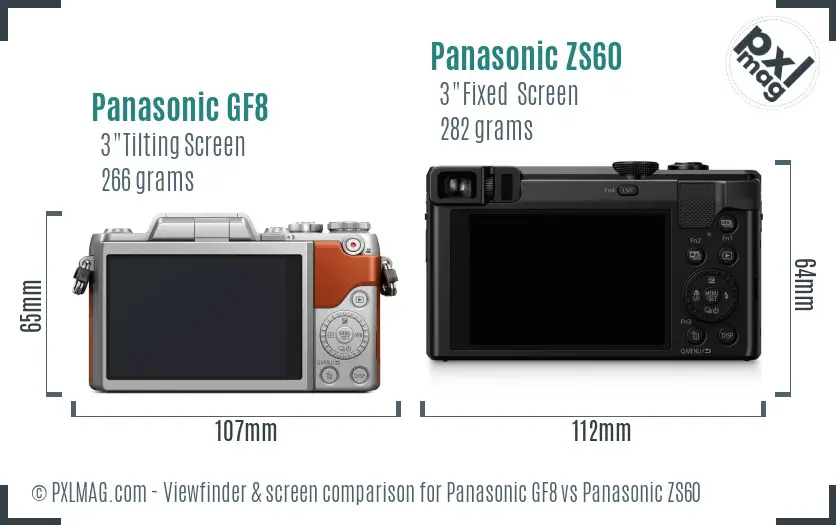 Panasonic GF8 vs Panasonic ZS60 Screen and Viewfinder comparison