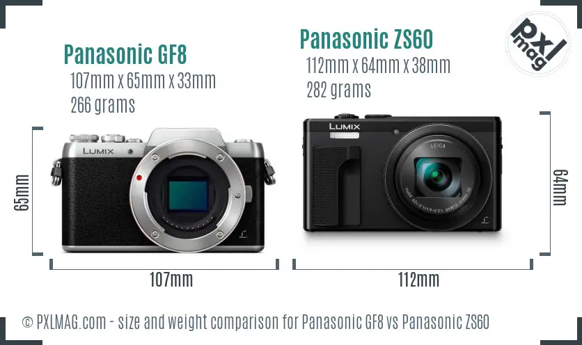 Panasonic GF8 vs Panasonic ZS60 size comparison