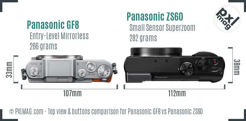 Panasonic GF8 vs Panasonic ZS60 top view buttons comparison