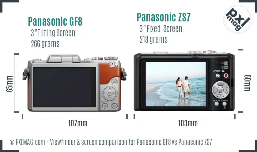 Panasonic GF8 vs Panasonic ZS7 Screen and Viewfinder comparison