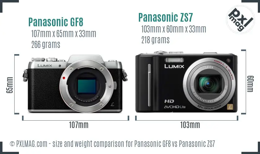 Panasonic GF8 vs Panasonic ZS7 size comparison