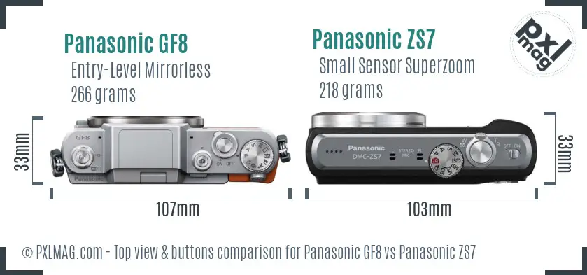 Panasonic GF8 vs Panasonic ZS7 top view buttons comparison