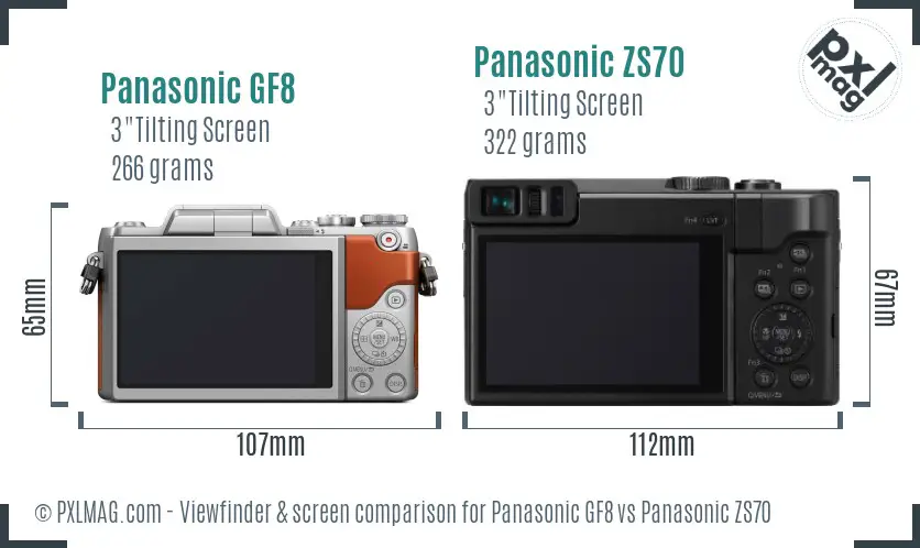 Panasonic GF8 vs Panasonic ZS70 Screen and Viewfinder comparison