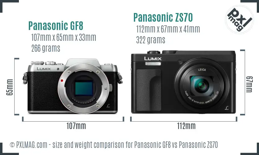 Panasonic GF8 vs Panasonic ZS70 size comparison