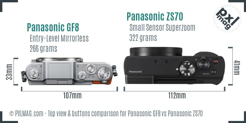 Panasonic GF8 vs Panasonic ZS70 top view buttons comparison