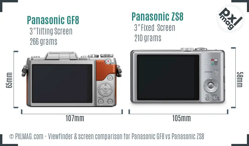 Panasonic GF8 vs Panasonic ZS8 Screen and Viewfinder comparison