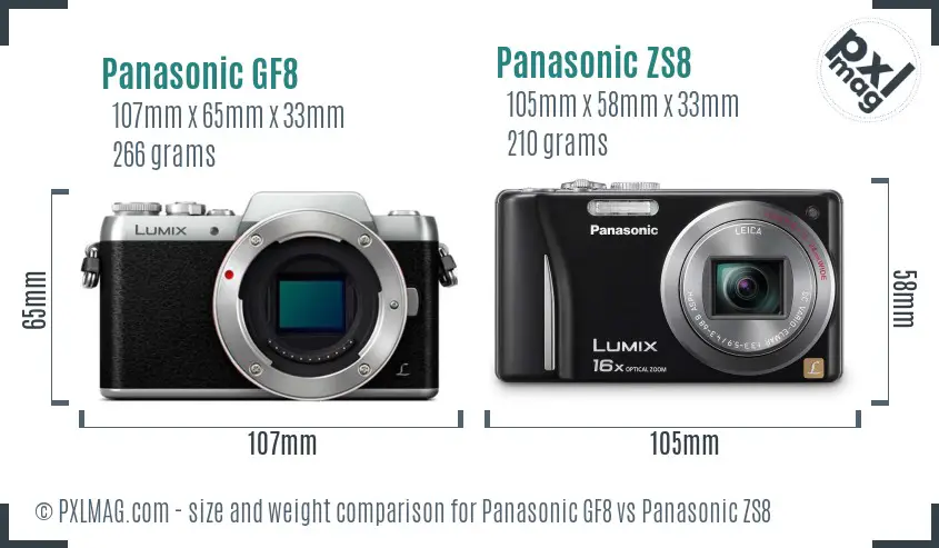 Panasonic GF8 vs Panasonic ZS8 size comparison