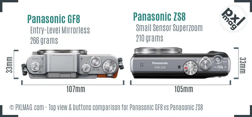 Panasonic GF8 vs Panasonic ZS8 top view buttons comparison
