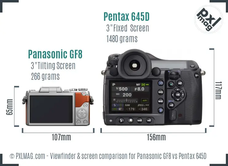 Panasonic GF8 vs Pentax 645D Screen and Viewfinder comparison