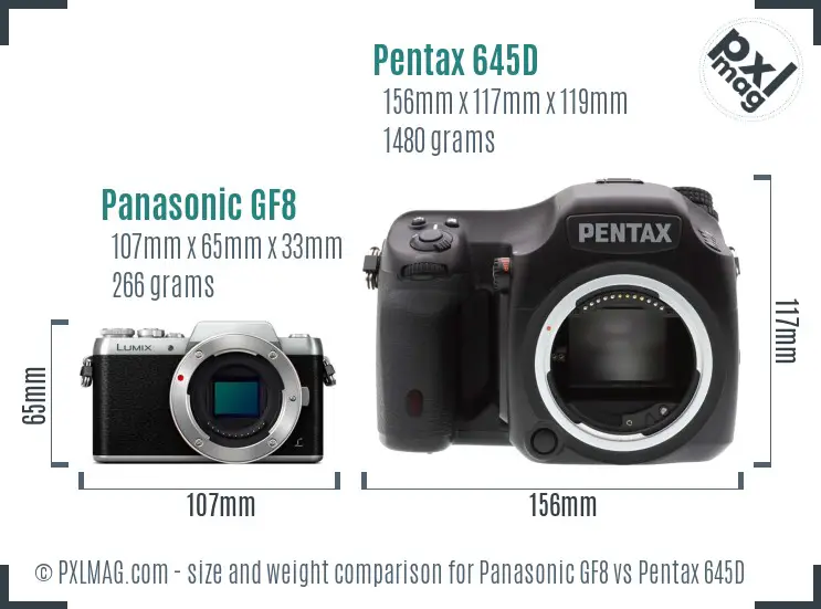 Panasonic GF8 vs Pentax 645D size comparison