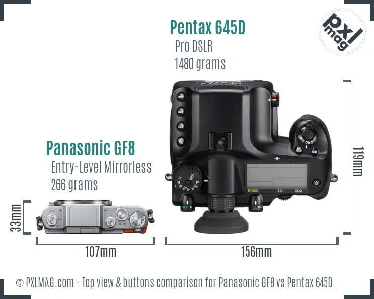 Panasonic GF8 vs Pentax 645D top view buttons comparison