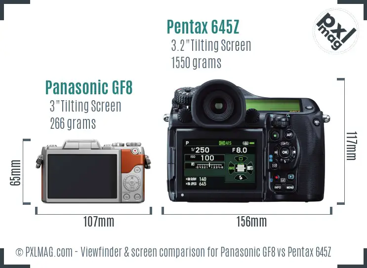 Panasonic GF8 vs Pentax 645Z Screen and Viewfinder comparison