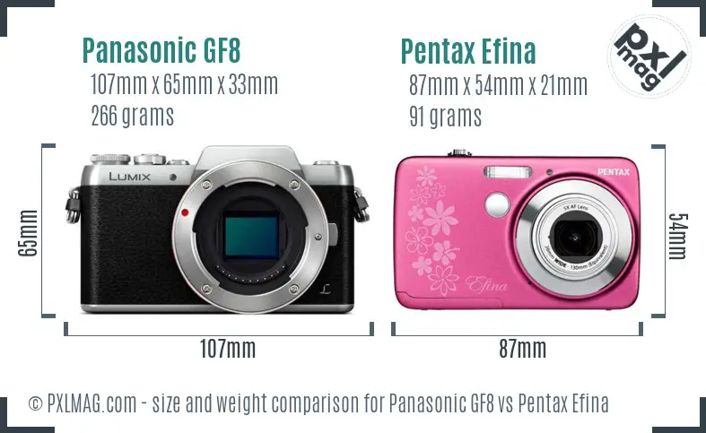 Panasonic GF8 vs Pentax Efina size comparison