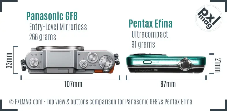 Panasonic GF8 vs Pentax Efina top view buttons comparison