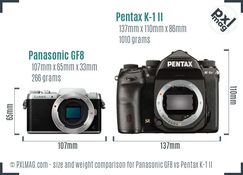 Panasonic GF8 vs Pentax K-1 II size comparison