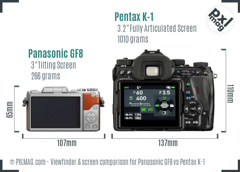Panasonic GF8 vs Pentax K-1 Screen and Viewfinder comparison