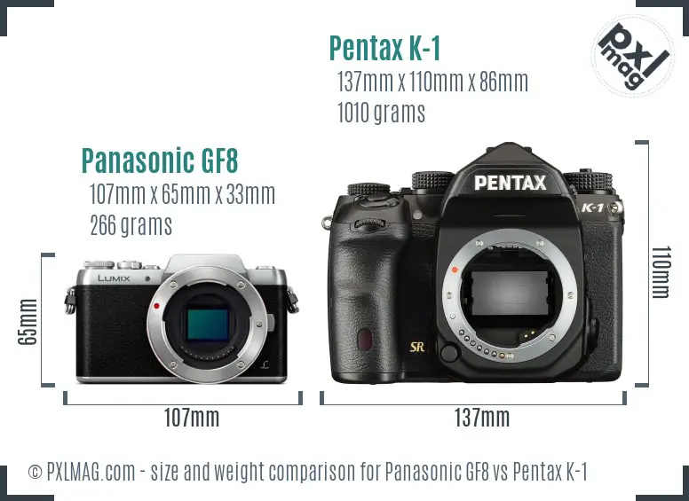 Panasonic GF8 vs Pentax K-1 size comparison