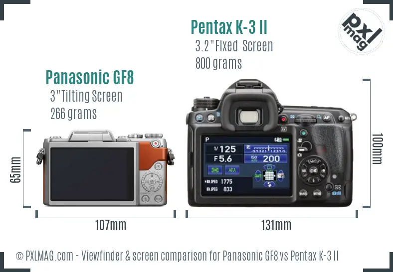 Panasonic GF8 vs Pentax K-3 II Screen and Viewfinder comparison