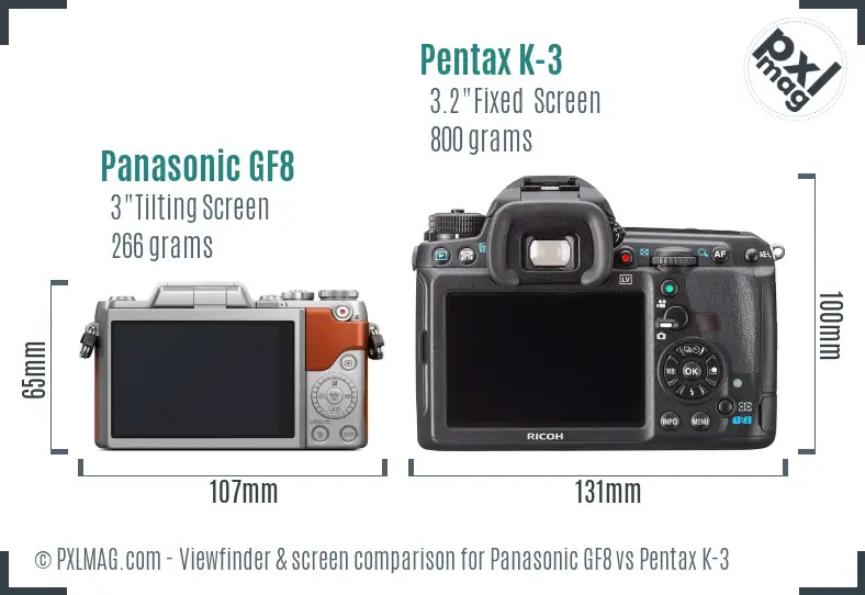 Panasonic GF8 vs Pentax K-3 Screen and Viewfinder comparison