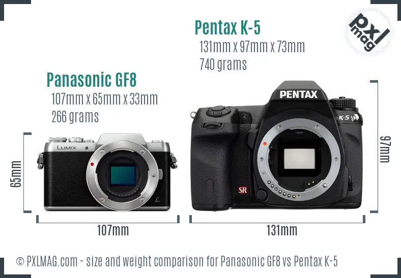 Panasonic GF8 vs Pentax K-5 size comparison