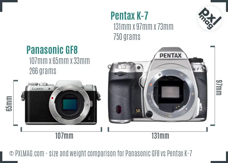 Panasonic GF8 vs Pentax K-7 size comparison