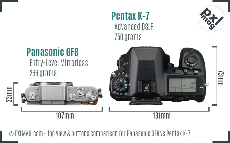 Panasonic GF8 vs Pentax K-7 top view buttons comparison