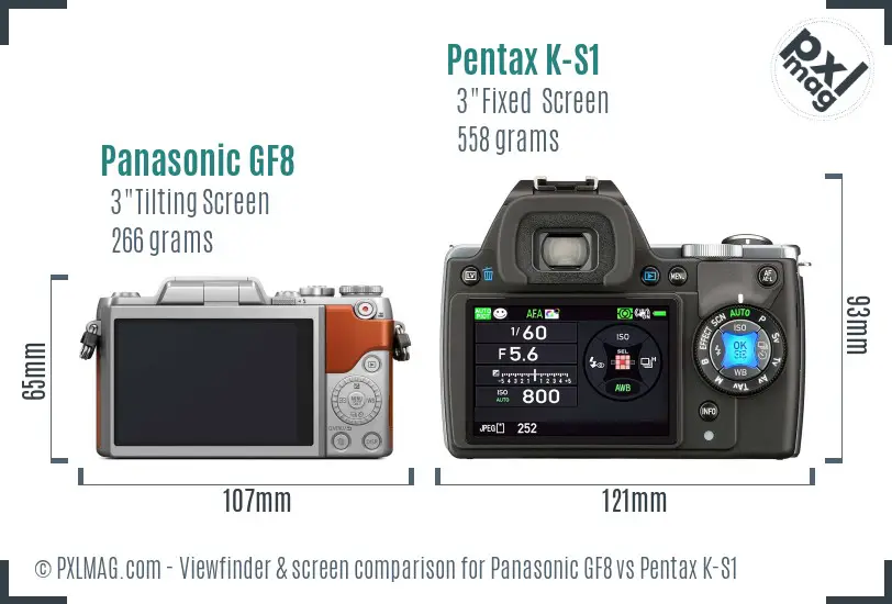 Panasonic GF8 vs Pentax K-S1 Screen and Viewfinder comparison