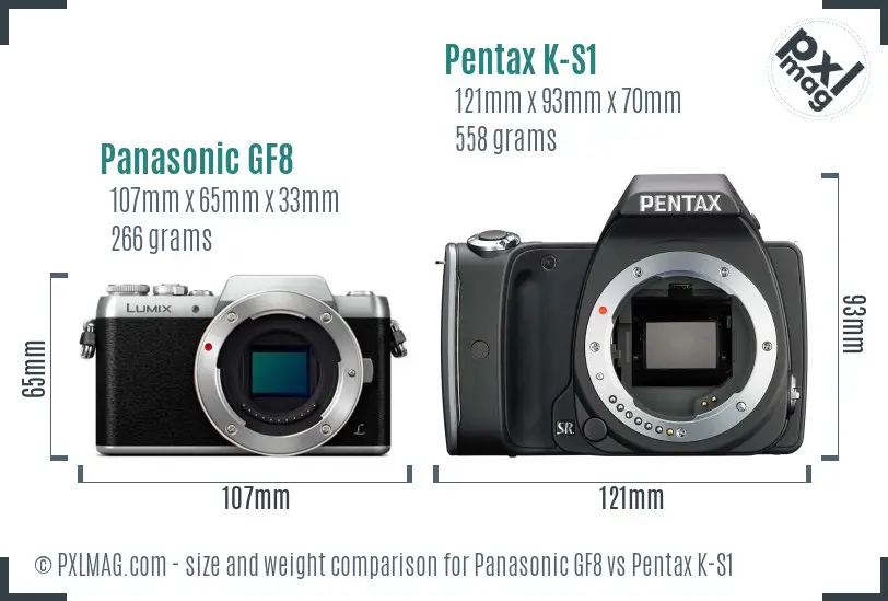 Panasonic GF8 vs Pentax K-S1 size comparison