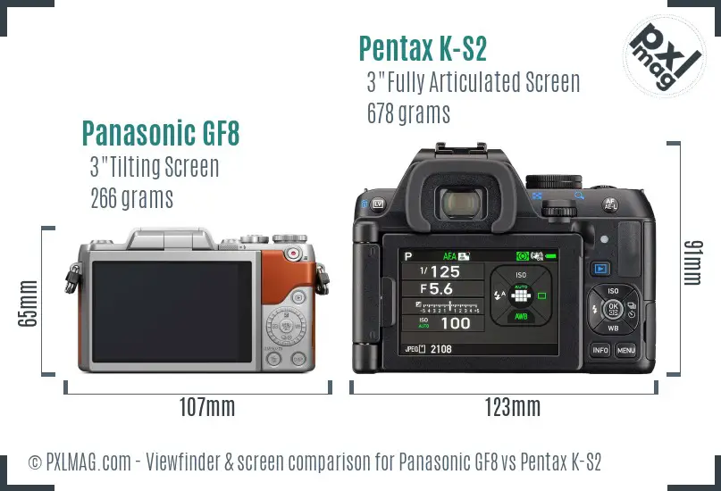 Panasonic GF8 vs Pentax K-S2 Screen and Viewfinder comparison