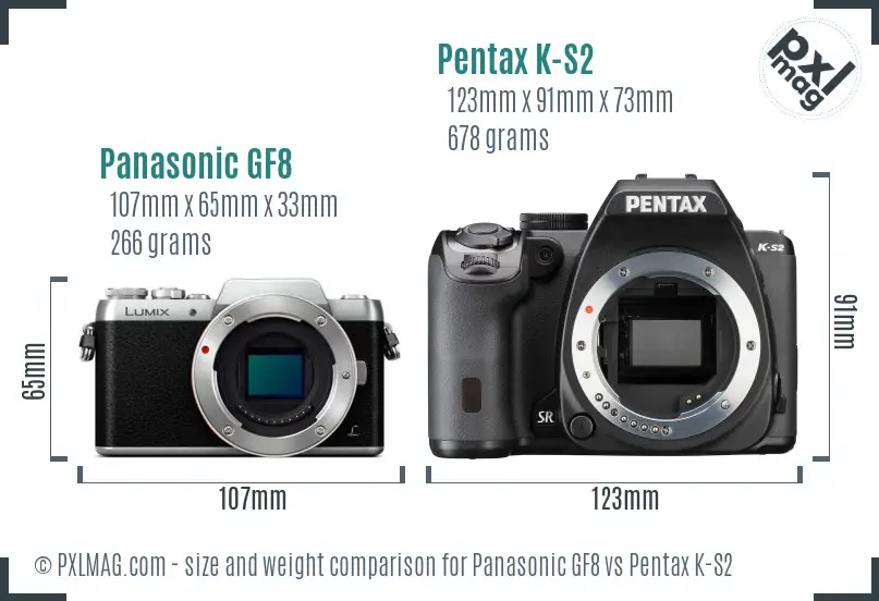 Panasonic GF8 vs Pentax K-S2 size comparison