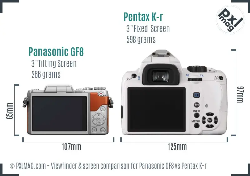 Panasonic GF8 vs Pentax K-r Screen and Viewfinder comparison