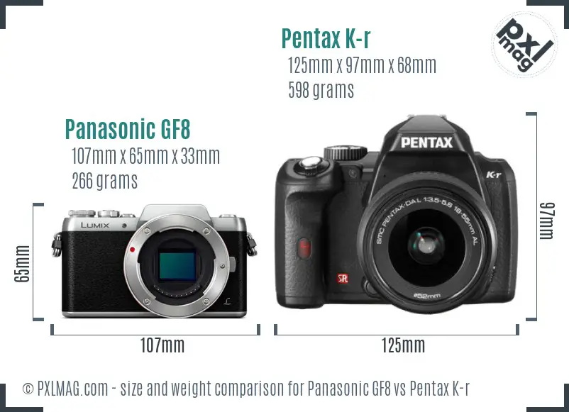 Panasonic GF8 vs Pentax K-r size comparison